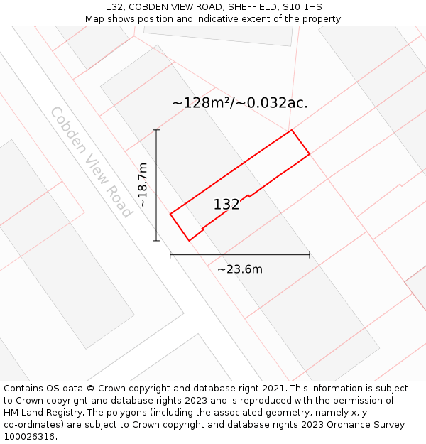 132, COBDEN VIEW ROAD, SHEFFIELD, S10 1HS: Plot and title map