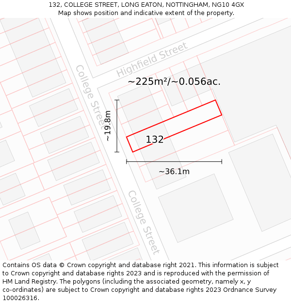 132, COLLEGE STREET, LONG EATON, NOTTINGHAM, NG10 4GX: Plot and title map