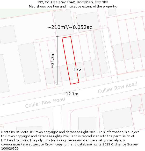 132, COLLIER ROW ROAD, ROMFORD, RM5 2BB: Plot and title map
