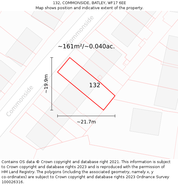 132, COMMONSIDE, BATLEY, WF17 6EE: Plot and title map