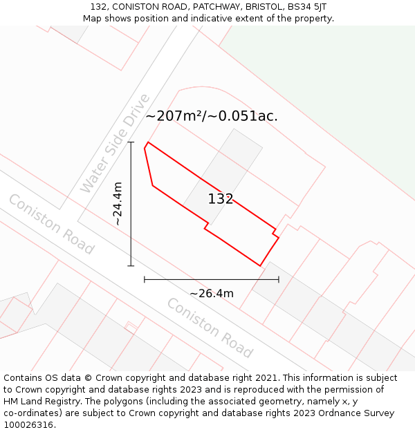 132, CONISTON ROAD, PATCHWAY, BRISTOL, BS34 5JT: Plot and title map