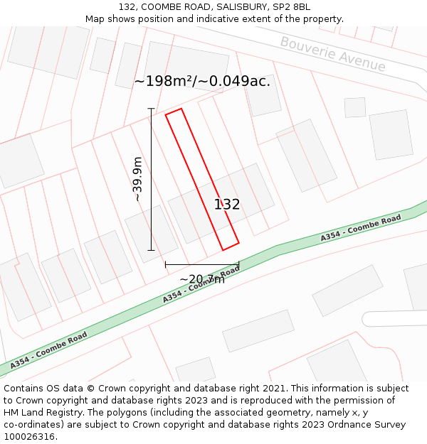 132, COOMBE ROAD, SALISBURY, SP2 8BL: Plot and title map