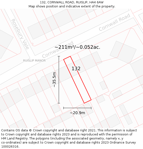 132, CORNWALL ROAD, RUISLIP, HA4 6AW: Plot and title map