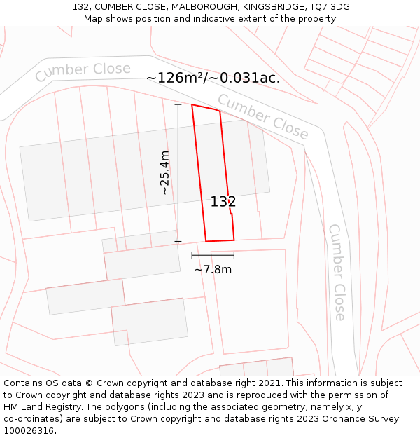 132, CUMBER CLOSE, MALBOROUGH, KINGSBRIDGE, TQ7 3DG: Plot and title map