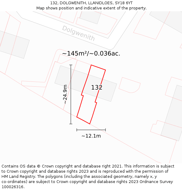 132, DOLGWENITH, LLANIDLOES, SY18 6YT: Plot and title map
