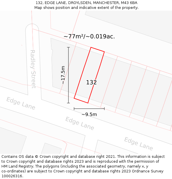 132, EDGE LANE, DROYLSDEN, MANCHESTER, M43 6BA: Plot and title map