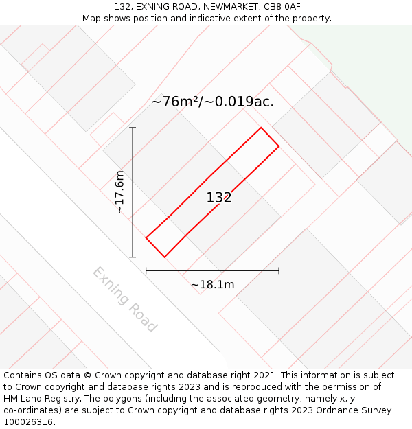 132, EXNING ROAD, NEWMARKET, CB8 0AF: Plot and title map
