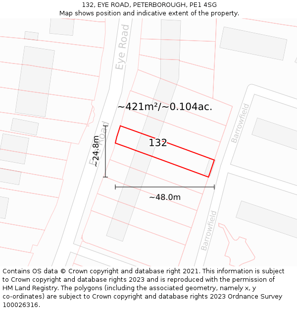 132, EYE ROAD, PETERBOROUGH, PE1 4SG: Plot and title map