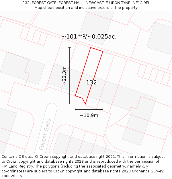 132, FOREST GATE, FOREST HALL, NEWCASTLE UPON TYNE, NE12 9EL: Plot and title map