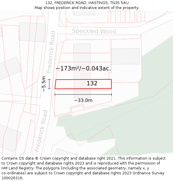 132, FREDERICK ROAD, HASTINGS, TN35 5AU: Plot and title map