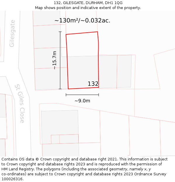 132, GILESGATE, DURHAM, DH1 1QG: Plot and title map