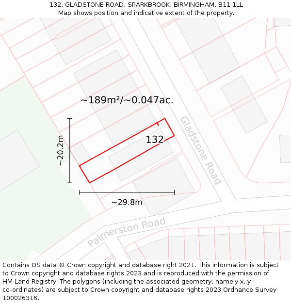 132, GLADSTONE ROAD, SPARKBROOK, BIRMINGHAM, B11 1LL: Plot and title map