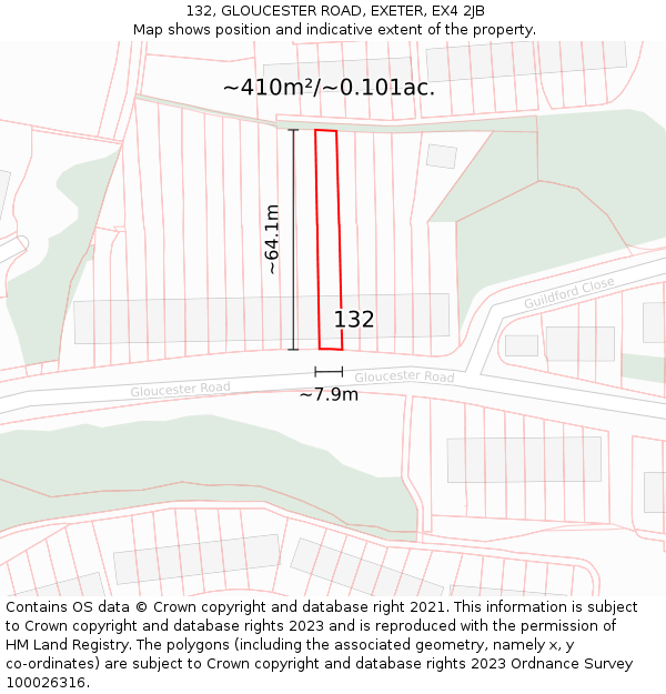 132, GLOUCESTER ROAD, EXETER, EX4 2JB: Plot and title map