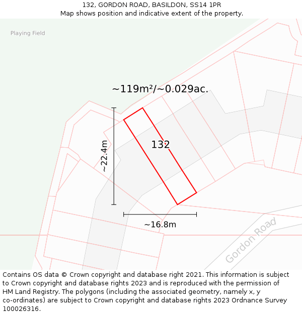 132, GORDON ROAD, BASILDON, SS14 1PR: Plot and title map
