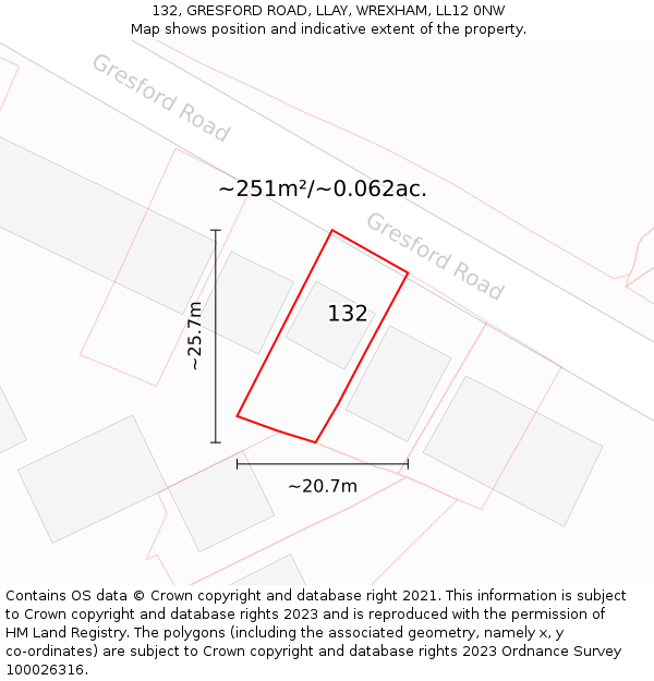 132, GRESFORD ROAD, LLAY, WREXHAM, LL12 0NW: Plot and title map