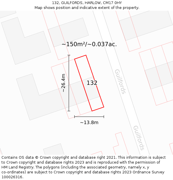 132, GUILFORDS, HARLOW, CM17 0HY: Plot and title map
