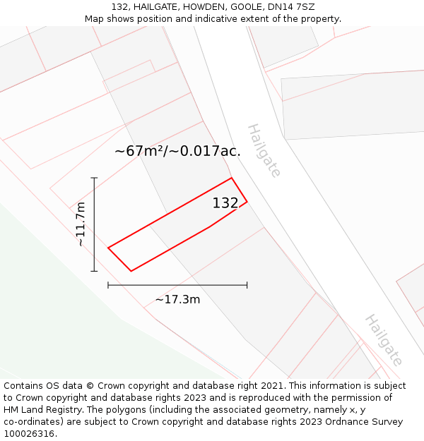 132, HAILGATE, HOWDEN, GOOLE, DN14 7SZ: Plot and title map