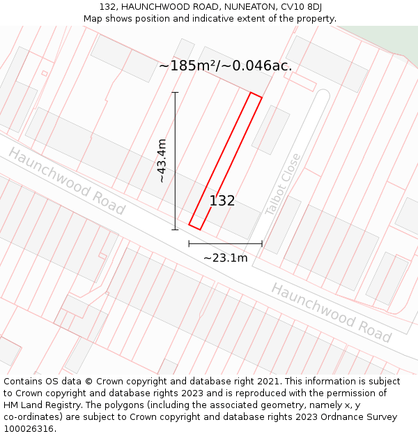 132, HAUNCHWOOD ROAD, NUNEATON, CV10 8DJ: Plot and title map
