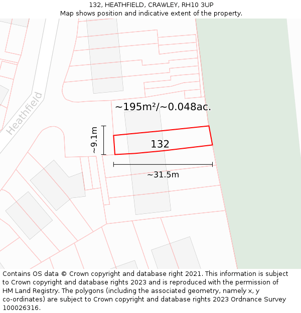 132, HEATHFIELD, CRAWLEY, RH10 3UP: Plot and title map