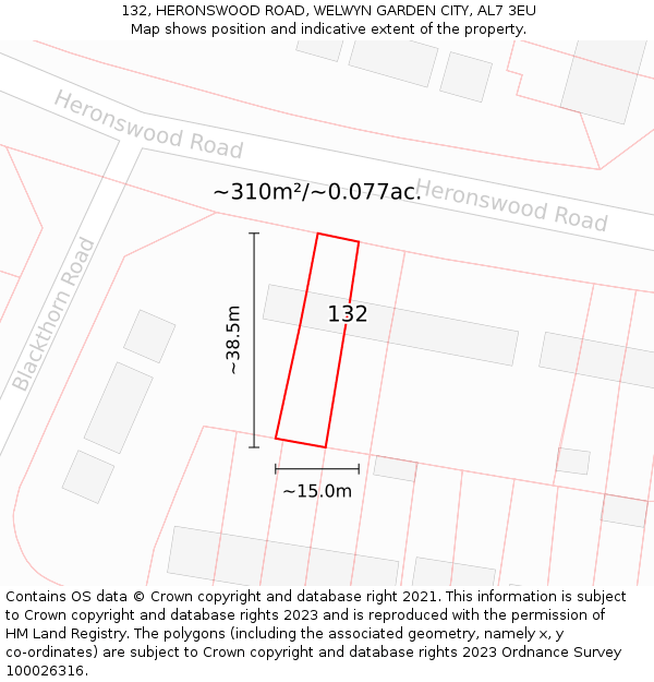 132, HERONSWOOD ROAD, WELWYN GARDEN CITY, AL7 3EU: Plot and title map