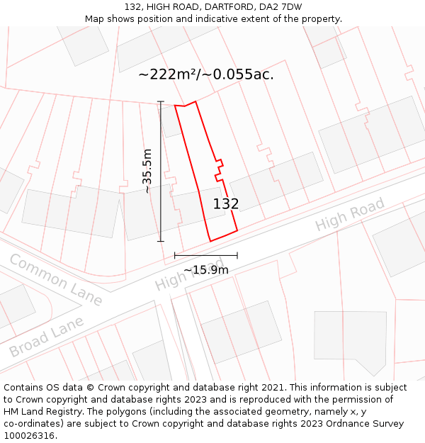 132, HIGH ROAD, DARTFORD, DA2 7DW: Plot and title map