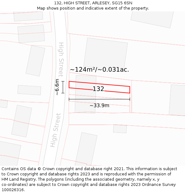 132, HIGH STREET, ARLESEY, SG15 6SN: Plot and title map