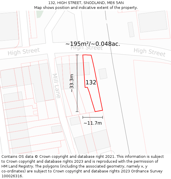 132, HIGH STREET, SNODLAND, ME6 5AN: Plot and title map