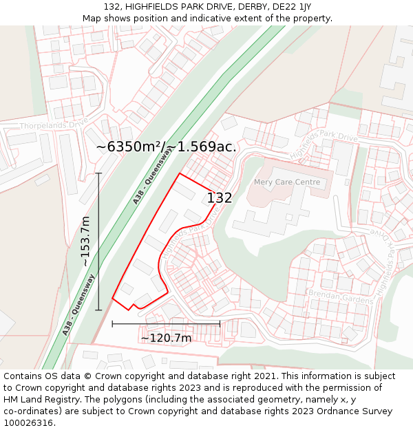 132, HIGHFIELDS PARK DRIVE, DERBY, DE22 1JY: Plot and title map