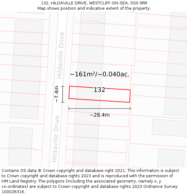 132, HILDAVILLE DRIVE, WESTCLIFF-ON-SEA, SS0 9RR: Plot and title map