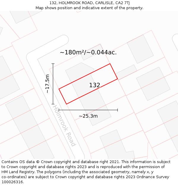 132, HOLMROOK ROAD, CARLISLE, CA2 7TJ: Plot and title map