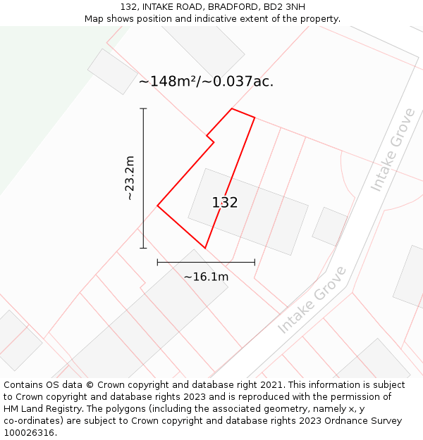 132, INTAKE ROAD, BRADFORD, BD2 3NH: Plot and title map