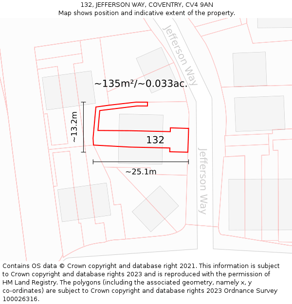 132, JEFFERSON WAY, COVENTRY, CV4 9AN: Plot and title map
