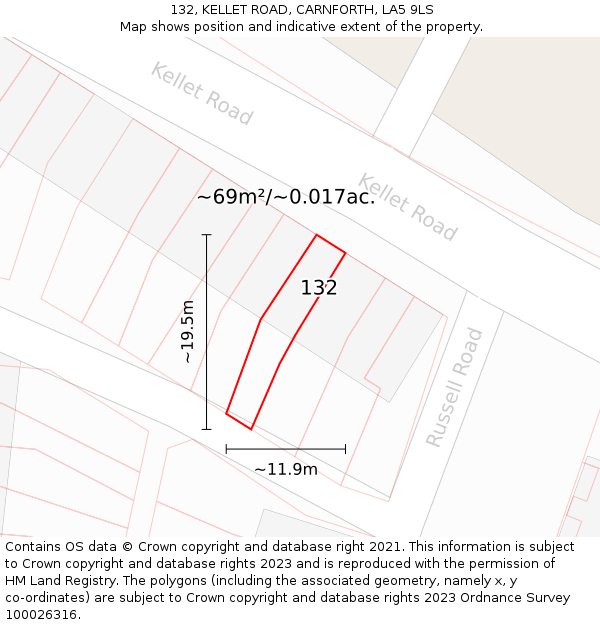 132, KELLET ROAD, CARNFORTH, LA5 9LS: Plot and title map