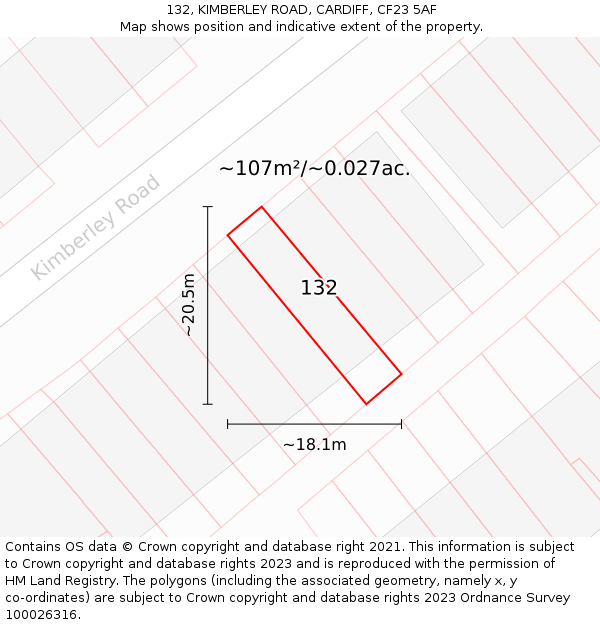 132, KIMBERLEY ROAD, CARDIFF, CF23 5AF: Plot and title map