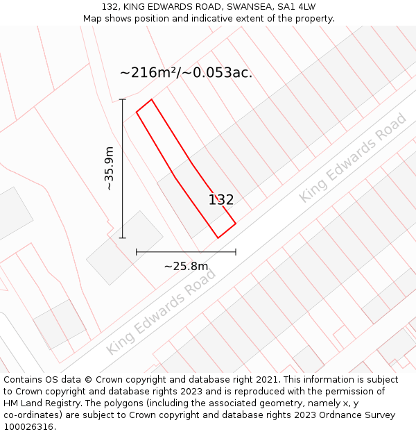 132, KING EDWARDS ROAD, SWANSEA, SA1 4LW: Plot and title map