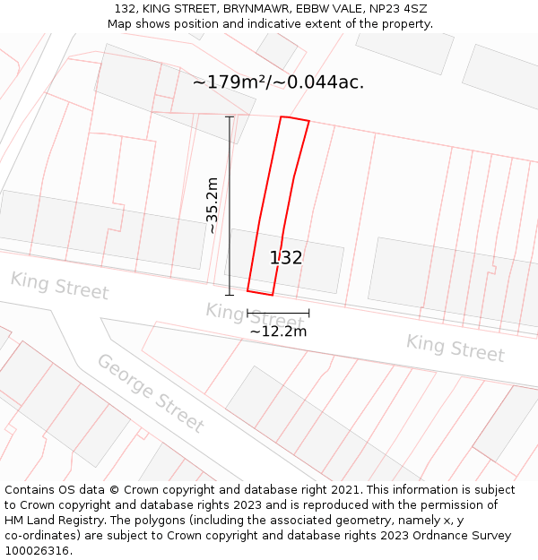 132, KING STREET, BRYNMAWR, EBBW VALE, NP23 4SZ: Plot and title map