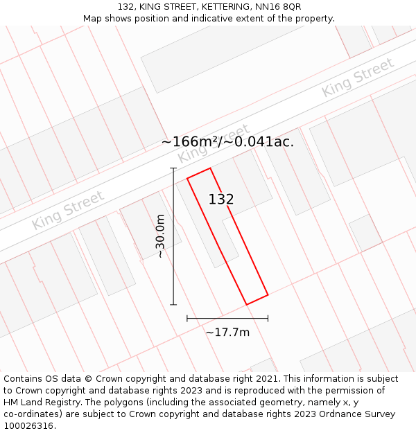 132, KING STREET, KETTERING, NN16 8QR: Plot and title map