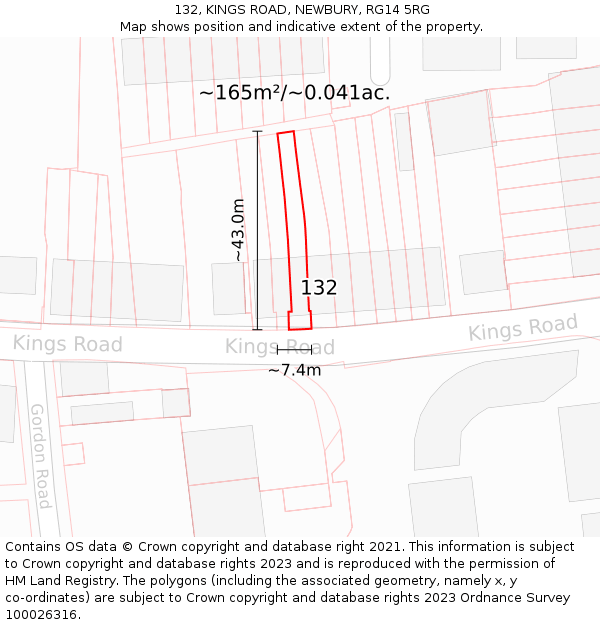 132, KINGS ROAD, NEWBURY, RG14 5RG: Plot and title map