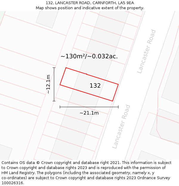 132, LANCASTER ROAD, CARNFORTH, LA5 9EA: Plot and title map