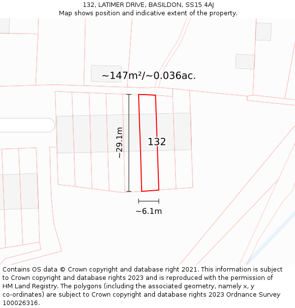 132, LATIMER DRIVE, BASILDON, SS15 4AJ: Plot and title map