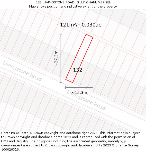 132, LIVINGSTONE ROAD, GILLINGHAM, ME7 2EL: Plot and title map