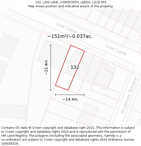 132, LOW LANE, HORSFORTH, LEEDS, LS18 5PX: Plot and title map