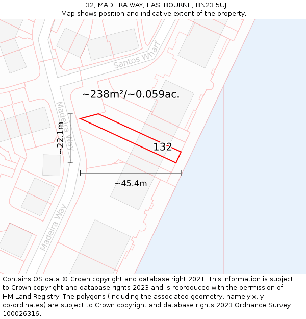 132, MADEIRA WAY, EASTBOURNE, BN23 5UJ: Plot and title map
