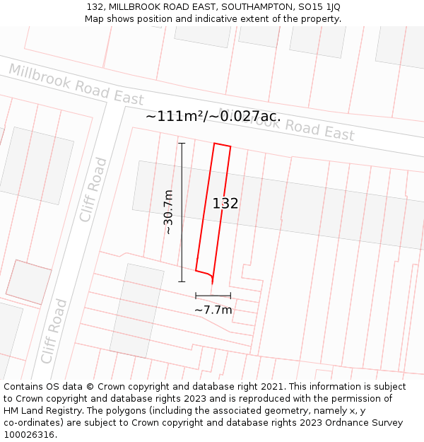 132, MILLBROOK ROAD EAST, SOUTHAMPTON, SO15 1JQ: Plot and title map
