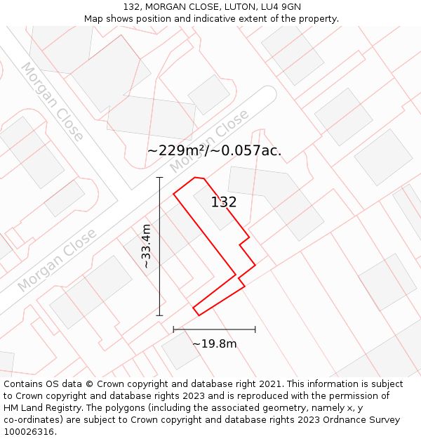 132, MORGAN CLOSE, LUTON, LU4 9GN: Plot and title map