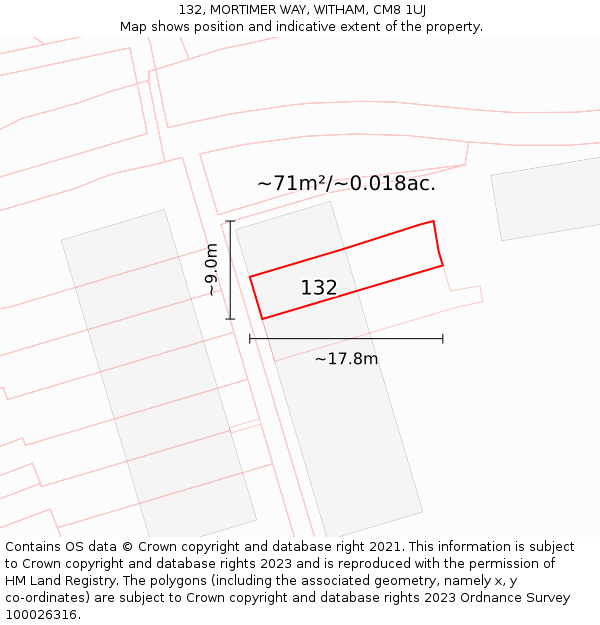 132, MORTIMER WAY, WITHAM, CM8 1UJ: Plot and title map