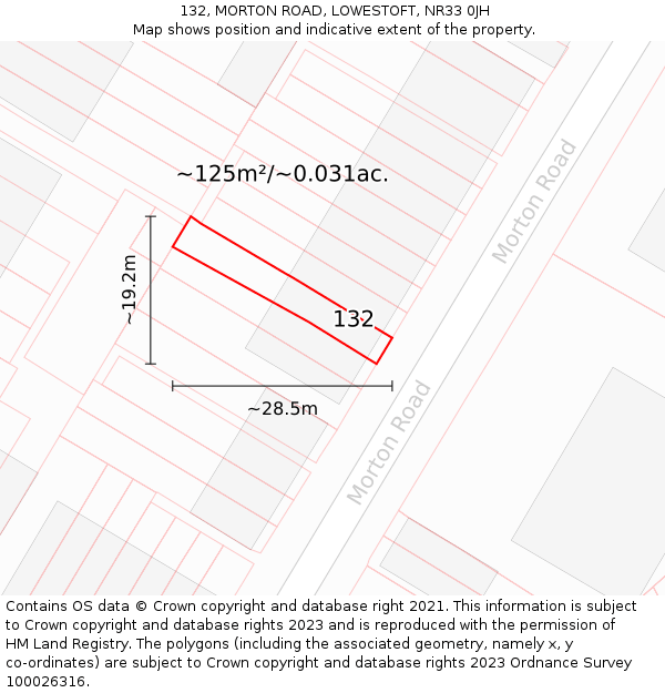 132, MORTON ROAD, LOWESTOFT, NR33 0JH: Plot and title map