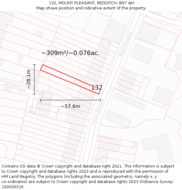 132, MOUNT PLEASANT, REDDITCH, B97 4JH: Plot and title map