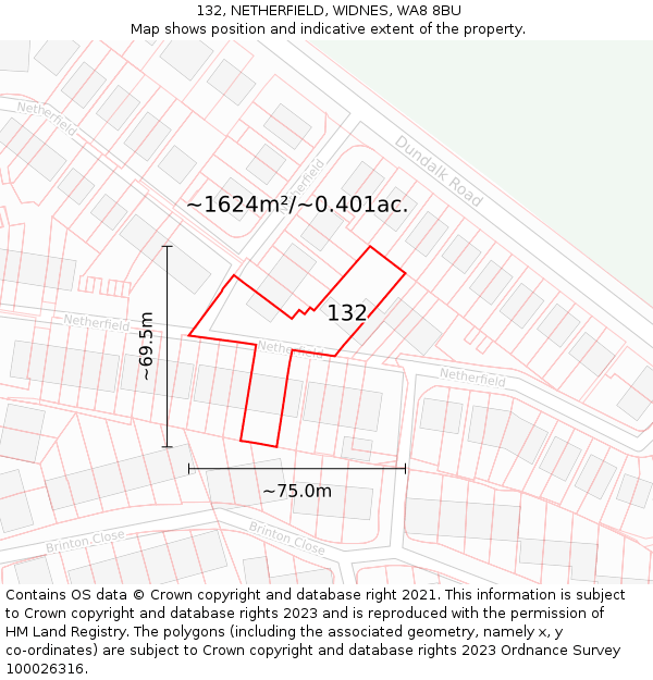 132, NETHERFIELD, WIDNES, WA8 8BU: Plot and title map