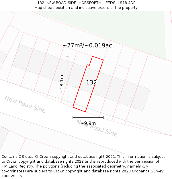 132, NEW ROAD SIDE, HORSFORTH, LEEDS, LS18 4DP: Plot and title map